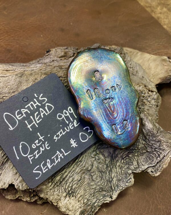 "DEATH'S HEAD" SCALLYWAG'S PREMIUM HAND POURED 10 ozt .999 FINE SILVER SKULL SERIAL # 03 WEBINAR - Image 3